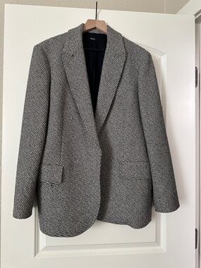 Theory Black and White Textured Single-Breasted Blazer